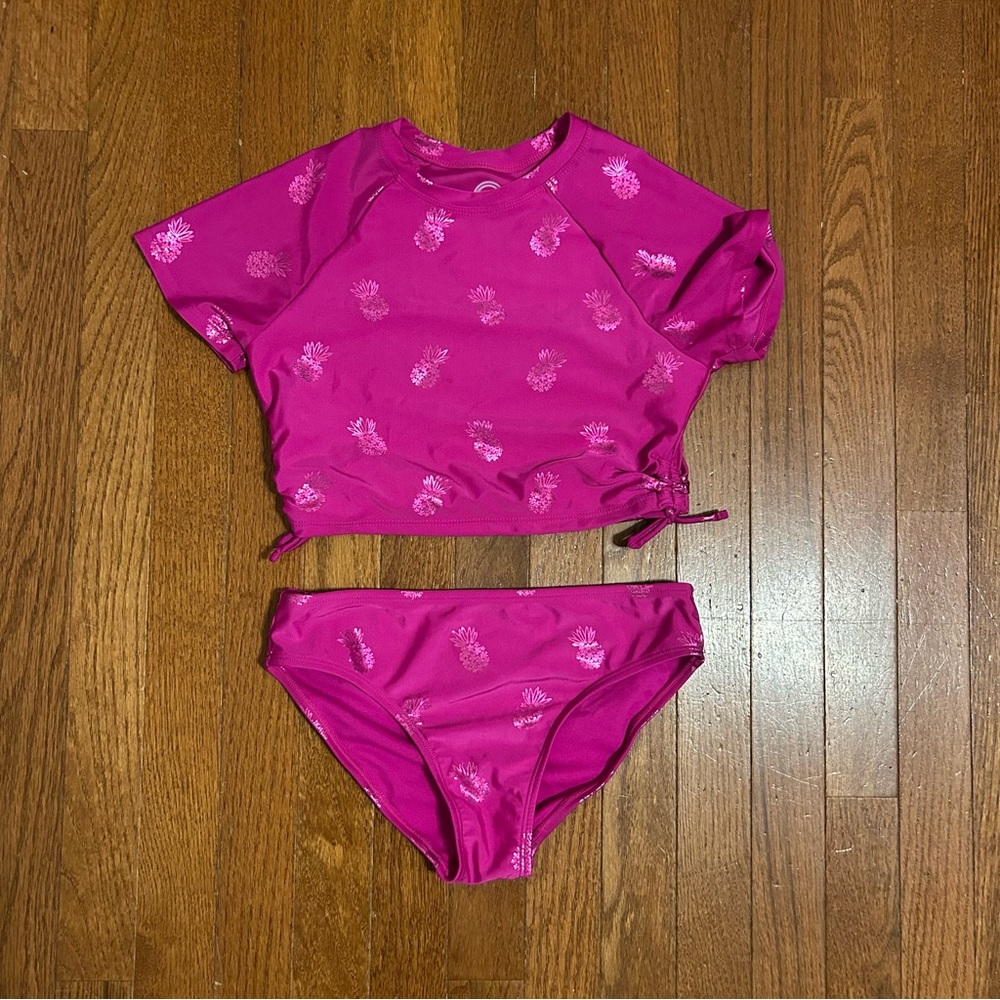 Wonder Nation Girls Cropped Rash Guard and Bikini Bottoms Swim Set